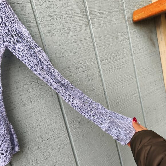 y2k Bebe Crochet Knit Fairy Boho Top sz S/M Blue Gray Festival Beach Whimsical - Picture 4 of 10